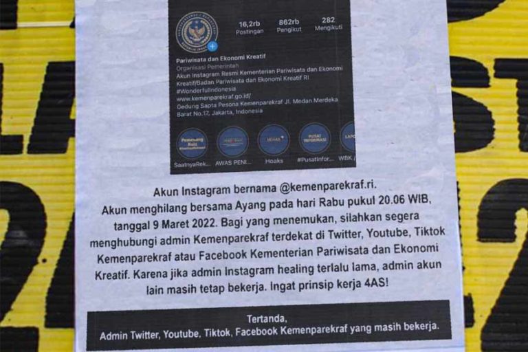 Akun IG @kemenparekraf.ri tak Bisa Diakses, Sandiaga Ingatkan Internet Indonesia yang Rentan
