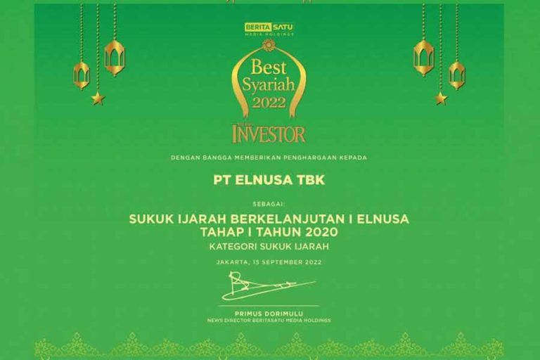 Elnusa Raih Penghargaan Sukuk Terbaik dalam ‘Penghargaan Investor Awards – Best Syariah 2022’