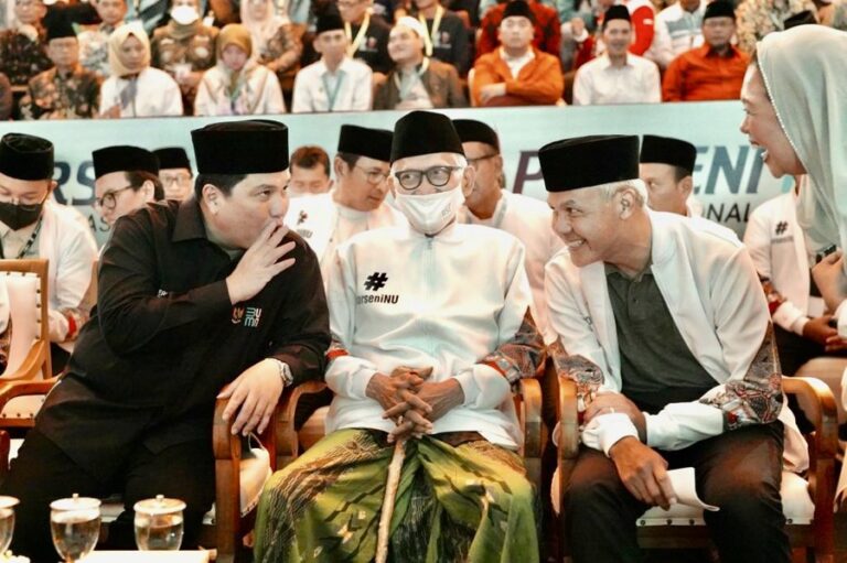 Akrab, Ganjar Pranowo dan Erick Thohir Berbalas Pujian di Pembukaan Porseni NU