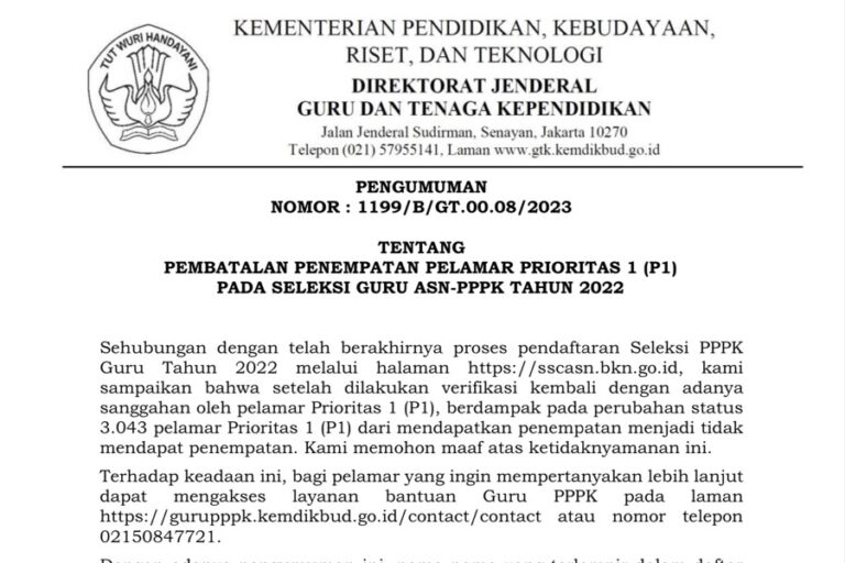 Penempatan Ribuan Pelamar P1 PPPK Guru 2022 Dibatalkan, Segera Cek Pengumuman Resminya