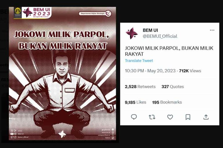 Tanggapi Kritik BEM UI, Hasto Kristiyanto: Partai dan Rakyat itu Satu Kesatuan Tangkapan layar twit BEM UI lewat akun @BEMUI_Official, 20 Mei 2023 lalu.