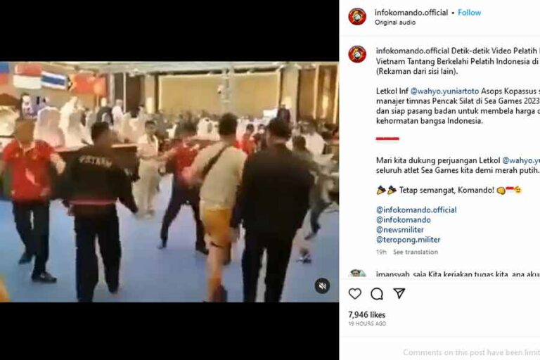 Viral Pelatih Silat Vietnam dan Indonesia Nyaris Duel di SEA Games 2023 Tangkapan layar akun instagram @infokomando.official, saat menayangkan detik-detik ricuh antara pelatih silat Indonesia dan Vietnam di SEA Games 2023 Kamboja