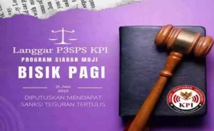 Program Bisik Pagi di Stasiun Televisi Moji Ditegur oleh KPI Pusat karena Pelanggaran P3SPS Penjatuhan sanksi KPI Pusat ini terkait program Bisik Pagi di Moji tertanggal 21 Juni 2023 telah melanggar sebanyak 11 pasal P3SPS.