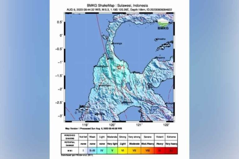 Gempa Bumi Berkekuatan Magnitudo 5,3 Guncang Wilayah Timur Laut Sigi
