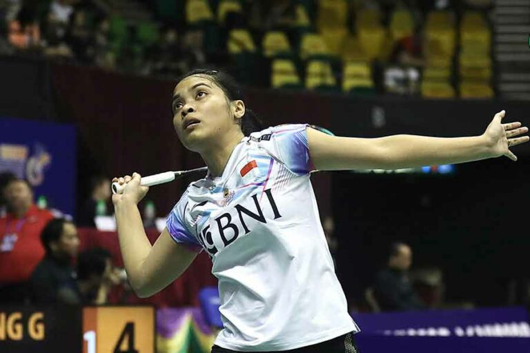 Gregoria Mariska Tunjung Melaju ke Perempat Final Hong Kong Open 2023 Aksi Gregoria Mariska Tunjung di Hong Kong Open 2023 (foto: Dok PBSI)