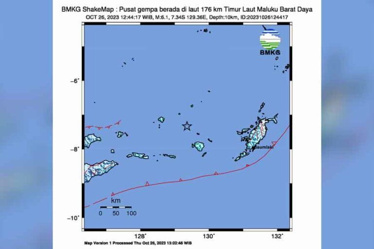 BMKG Laporkan Gempa Bumi Magnitudo 5,9 di Laut Banda Maluku Info grafis pusat gempa di laut 176 kilometer timur laut Maluku Barat Daya