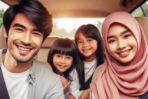 Mudik dengan Mobil Listrik? Rutin Cek Tekanan Angin Ban Penting, Ini Alasannya Ilustrasi sebuah keluarga yang sedang mudik