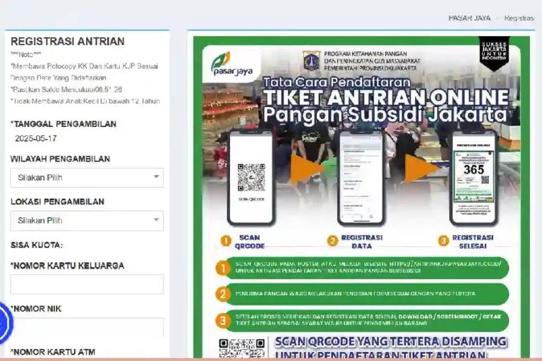 Program Antrian KJP Pasar Jaya 2025, KJP Plus Kini Bisa untuk Belanja Sembako Subsidi Tangkapan layar website antriankjp.pasarjaya.co.id