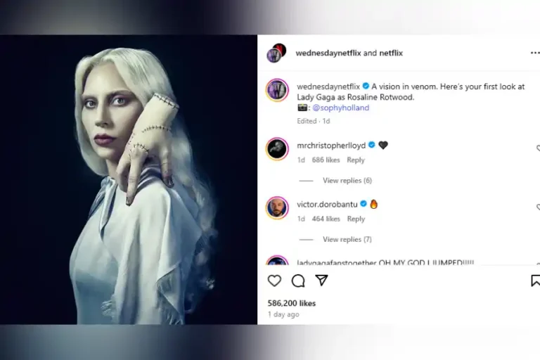Lady Gaga Tampil Perdana sebagai Rosaline Rotwood di Wednesday Season 2, Netflix Bocorkan Foto Eksklusif Tangkapan layar penampilan Lady Gaga di Wednesday Season 2, yang muncul di akun instagram @wednesdaynetflix