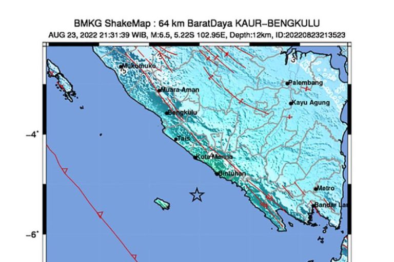 BMKG Catat 467 Kali Gempa Tektonik di Provinsi Bengkulu Tahun Ini