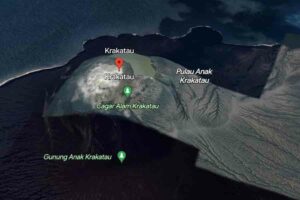 Pelajaran Berharga dari Erupsi Gunung Anak Krakatau 2018 Citra Anak Krakatau dan sekitarnya via Google Earth