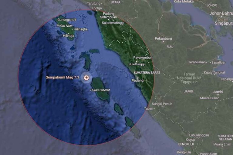 Tangkapan layar Gempabumi Mag 7.3 177 km Barat Laut Kepulauan Mentawai, Sumatera Barat