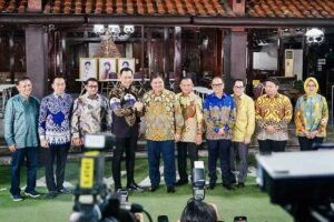 Pertemuan pimpinan Partai Demokrat dan Partai Golkar di Puri Cikeas, Kabupaten Bogor, Jawa Barat, Sabtu (29/4/2023) malam.
