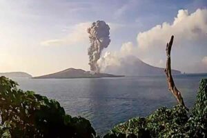 Erupsi Gunung Anak Krakatau terekam di seismograf dengan amplitudo maksimum 65 mm dan durasi 68 detik (foto: Twitter @id_magma)
