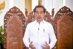 Presiden RI Joko Widodo saat menyampaikan pesan dalam peringatan Hari Buruh Internasional dari Istana Bogor
