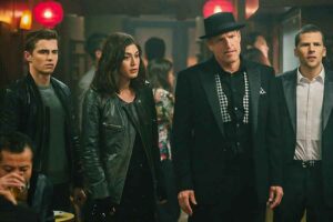 Woody Harrelson, Lizzy Caplan, Jesse Eisenberg, dan Dave Franco dalam Now You See Me 2 (2016)