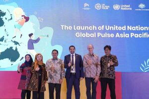 Perwakilan UN Global Pulse, Bappenas, dan Pemerintah Australia dalam acara selebrasi capaian lebih dari satu dekade Pulse Lab Jakarta di Hotel The Westin Jakarta