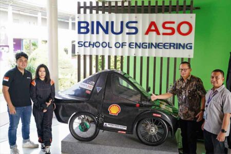 Prototipe mesin yang nantinya akan diuji coba di sirkuit balapan dengan bantuan dana dari BINUS ASO School of Engineering.