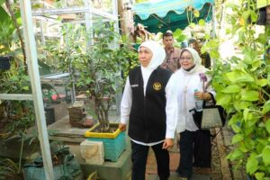 Gubernur Khofifah juga melakukan kunjungan ke sekolah hijau, beberapa UKM, dan industri rumah tangga Ecoprint