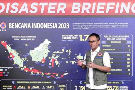 Abdul Muhari saat memaparkan Disaster Briefing di Jakarta