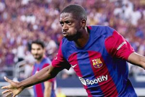 Ousmane Dembélé usai membuka kemenangan Barcelona di menit ke-15 (foto: Facebook @fcbarcelona)