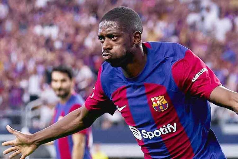 Ousmane Dembélé usai membuka kemenangan Barcelona di menit ke-15 (foto: Facebook @fcbarcelona)