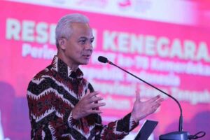 Gubernur Ganjar Pranowo saat menghadiri Resepsi Kenegaraan Peringatan HUT ke-78 Kemerdekaan RI di Gedung Gradhika Bhakti Praja, Jateng