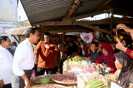 Presiden Joko Widodo meninjau pasokan dan harga sejumlah komoditas pangan di Pasar Grogolan Baru, Kota Pekalongan, Jawa Tengah (foto: Dok BPMI Setpres)