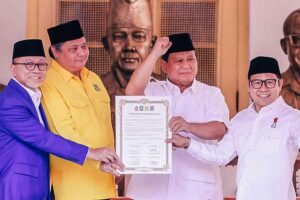 Prabowo saat menghadiri dukungan poltik dari Golkar dan PAN di Museum Proklamasi Imam Bonjol, Jakarta
