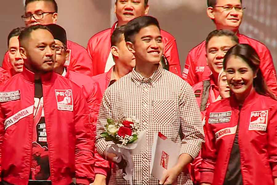 Kaesang Pangarep saat menghadiri Kopdarnas: Deklarasi Sikap Politik PSI