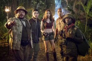 Sinopsis Jumanji: Welcome to the Jungle (2017), Saat Empat Remaja Terjebak Dunia Video Game Para pemain film Jumanji: Welcome to the Jungle (2017); Jack Black, Kevin Hart, Dwayne Johnson, Karen Gillan, dan Nick Jonas