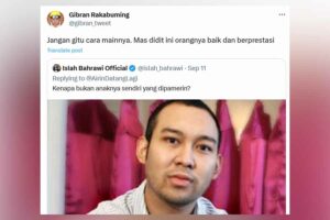 Tangkapan layar tweet Gibran merespon cuitan Islah Bahrawi