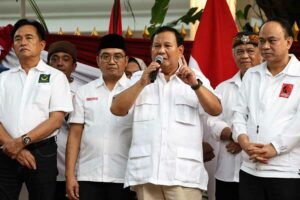 Prabowo Subianto berpidato usai menerima dukungan dari Projo