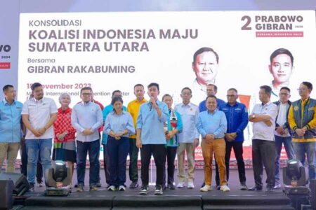 Suasana Konsolidasi Partai Koalisi Indonesia Maju Sumatera Utara yang dihasidi Gibran Rakabuming Raka dan sejumlah tokoh partai (foto: instagram @bobbynst)