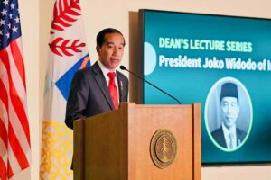 Presiden Jokowi saat memberikan paparan dalam kuliah umum di Stanford University (foto: Dok BPMI Setpres)