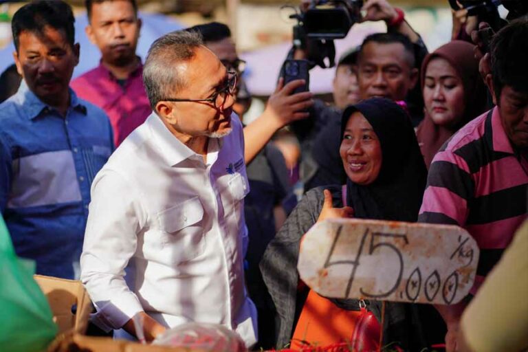 Mendag Zulkifli Hasan meninjau harga barang kebutuhan pokok di Pasar Pagi Tos 3000, Batam, Kepulauan Riau (foto: Dok PDSI Kemendag RI)