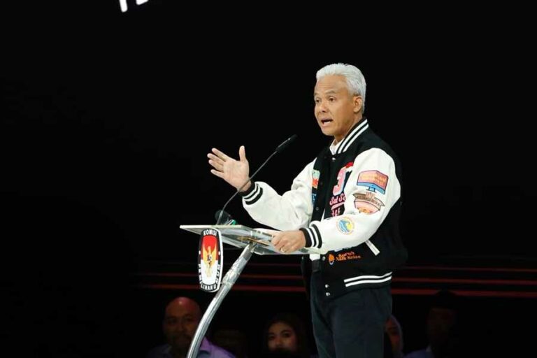 Ganjar Pranowo di debat Capres 2024, JCC Jakarta, Minggu (4/2/2024) malam.