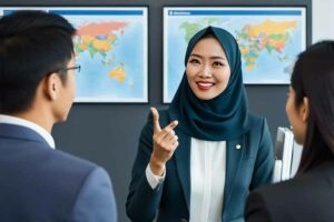 Ilustrasi karyawati sebuah bank sedang menjelaskan layanan perbankan pada calon nasabah (foto: dok pilar.id)