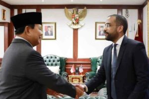Menteri Pertahanan RI Prabwo Subianto saat berteme dengan Dubes Amerika Serikat untuk ASEAN, Yohanes Abraham