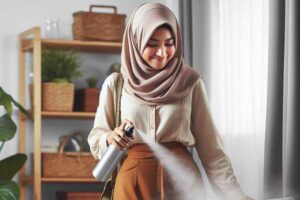 Ilustrasi penggunaan spray pewangi ruangan
