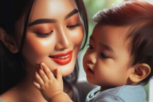Ilustrasi ibu muda bersama sang buah hati
