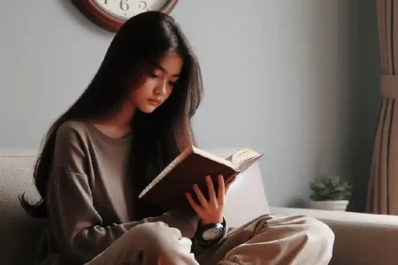 Ilustrasi kegiatan positif dengan membaca buku