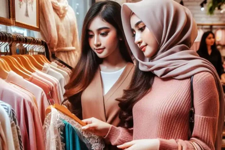 Ilustrasi pelanggan sebuah gerai produk fashion
