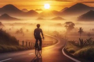 Ilustrasi bersepeda di pagi hari