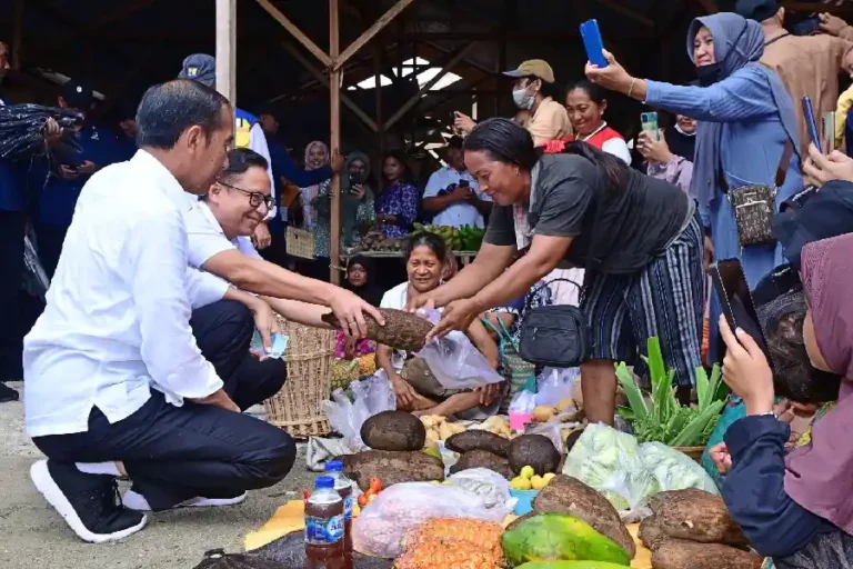 Presiden Jokowi saat berdialog dengan pengunjung dan pedagang Pasar Salakan, Banggai Kepulauan (foto: Dok BPMI Setpres)