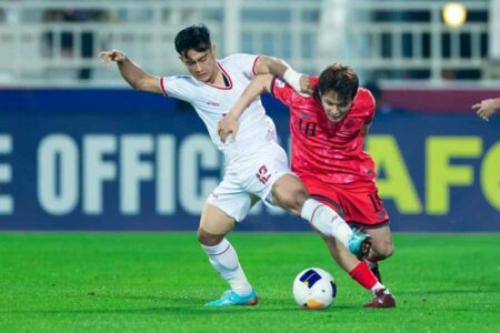 Laga Timnas Indonesia U-23 saat melawan Korea Selatan di Piala Asia U-23, Abdullah bin Khalifa Stadium, Doha, Qatar (foto: Dok PSSI)