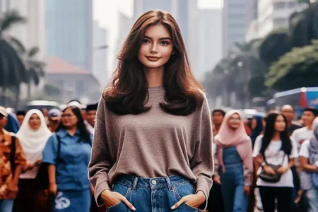 Ilustrasi seorang wanita bergaya dengan gaya personal fashion yang dimiliki