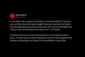 Tangkapan layar pengumuman di akun twitter Aerosmith