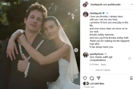 Charlie Puth dan istrinya, Brooke Sansone (foto: IG @charlieputh)