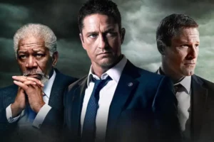 Morgan Freeman, Gerard Butler, dan Aaron Eckhart dalam London Has Fallen (2016)